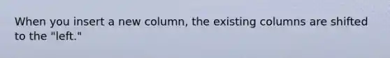 When you insert a new column, the existing columns are shifted to the "left."