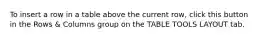 To insert a row in a table above the current row, click this button in the Rows & Columns group on the TABLE TOOLS LAYOUT tab.