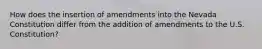 How does the insertion of amendments into the Nevada Constitution differ from the addition of amendments to the U.S. Constitution?