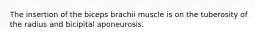 The insertion of the biceps brachii muscle is on the tuberosity of the radius and bicipital aponeurosis.