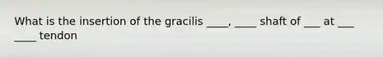 What is the insertion of the gracilis ____, ____ shaft of ___ at ___ ____ tendon