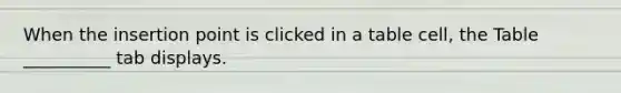 When the insertion point is clicked in a table cell, the Table __________ tab displays.