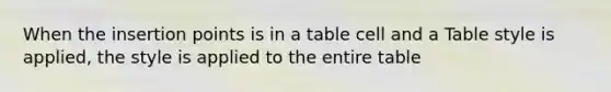 When the insertion points is in a table cell and a Table style is applied, the style is applied to the entire table