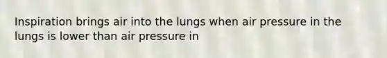 Inspiration brings air into the lungs when air pressure in the lungs is lower than air pressure in