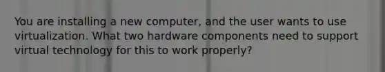 You are installing a new computer, and the user wants to use virtualization. What two hardware components need to support virtual technology for this to work properly?