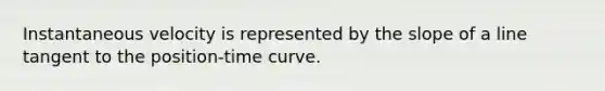 Instantaneous velocity is represented by the <a href='https://www.questionai.com/knowledge/kUOguuNWaM-slope-of-a-line' class='anchor-knowledge'>slope of a line</a> tangent to the position-time curve.