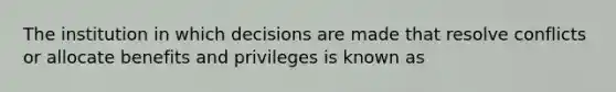 The institution in which decisions are made that resolve conflicts or allocate benefits and privileges is known as