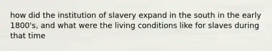 how did the institution of slavery expand in the south in the early 1800's, and what were the living conditions like for slaves during that time