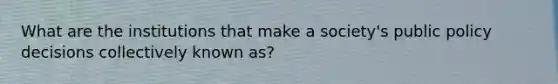 What are the institutions that make a society's public policy decisions collectively known as?