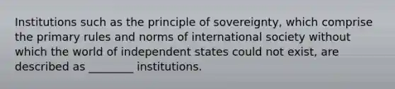 Institutions such as the principle of sovereignty, which comprise the primary rules and norms of international society without which the world of independent states could not exist, are described as ________ institutions.