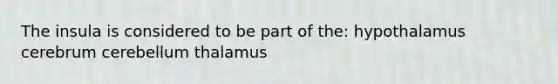 The insula is considered to be part of the: hypothalamus cerebrum cerebellum thalamus