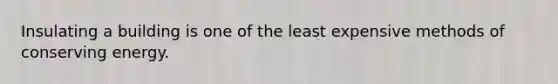 Insulating a building is one of the least expensive methods of conserving energy.