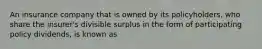 An insurance company that is owned by its policyholders, who share the insurer's divisible surplus in the form of participating policy dividends, is known as