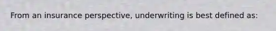 From an insurance perspective, underwriting is best defined as: