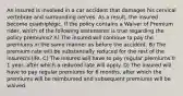 An insured is involved in a car accident that damages his cervical vertebrae and surrounding nerves. As a result, the insured become quadriplegic. If the policy contains a Waiver of Premium rider, which of the following statements is true regarding the policy premiums? A) The insured will continue to pay the premiums in the same manner as before the accident. B) The premium rate will be substantially reduced for the rest of the insured's life. C) The insured will have to pay regular premiums fr 1 year, after which a reduced rate will apply. D) The insured will have to pay regular premiums for 6 months, after which the premiums will be reimbursed and subsequent premiums will be waived.