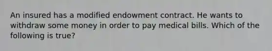 An insured has a modified endowment contract. He wants to withdraw some money in order to pay medical bills. Which of the following is true?