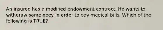 An insured has a modified endowment contract. He wants to withdraw some obey in order to pay medical bills. Which of the following is TRUE?