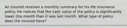 An insured receives a monthly summary for his life insurance policy. He notices that the cash value of the policy is significantly lower this month than it was last month. What type of policy does the insured have?