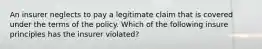 An insurer neglects to pay a legitimate claim that is covered under the terms of the policy. Which of the following insure principles has the insurer violated?