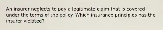 An insurer neglects to pay a legitimate claim that is covered under the terms of the policy. Which insurance principles has the insurer violated?