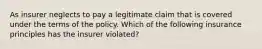 As insurer neglects to pay a legitimate claim that is covered under the terms of the policy. Which of the following insurance principles has the insurer violated?