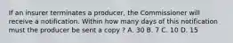 If an insurer terminates a producer, the Commissioner will receive a notification. Within how many days of this notification must the producer be sent a copy ? A. 30 B. 7 C. 10 D. 15