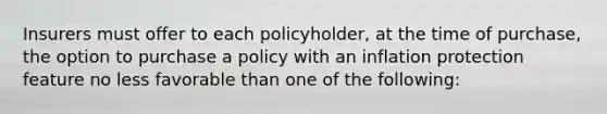 Insurers must offer to each policyholder, at the time of purchase, the option to purchase a policy with an inflation protection feature no less favorable than one of the following: