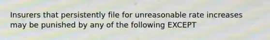 Insurers that persistently file for unreasonable rate increases may be punished by any of the following EXCEPT