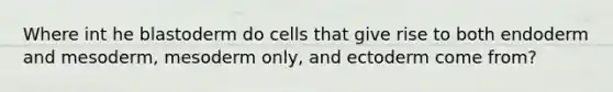 Where int he blastoderm do cells that give rise to both endoderm and mesoderm, mesoderm only, and ectoderm come from?