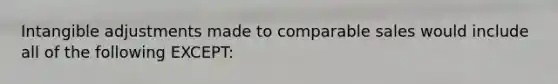 Intangible adjustments made to comparable sales would include all of the following EXCEPT: