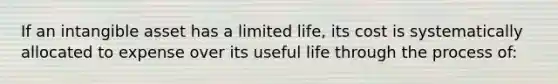 If an intangible asset has a limited life, its cost is systematically allocated to expense over its useful life through the process of: