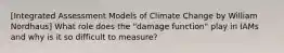 [Integrated Assessment Models of Climate Change by William Nordhaus] What role does the "damage function" play in IAMs and why is it so difficult to measure?