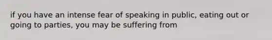 if you have an intense fear of speaking in public, eating out or going to parties, you may be suffering from