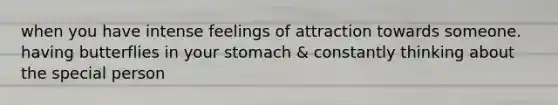 when you have intense feelings of attraction towards someone. having butterflies in your stomach & constantly thinking about the special person