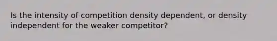 Is the intensity of competition density dependent, or density independent for the weaker competitor?