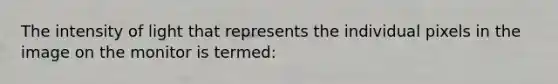 The intensity of light that represents the individual pixels in the image on the monitor is termed: