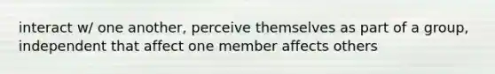 interact w/ one another, perceive themselves as part of a group, independent that affect one member affects others