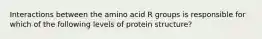 Interactions between the amino acid R groups is responsible for which of the following levels of protein structure?