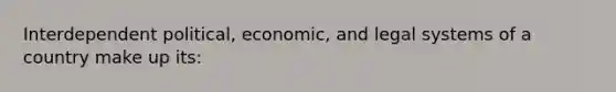 Interdependent political, economic, and legal systems of a country make up its: