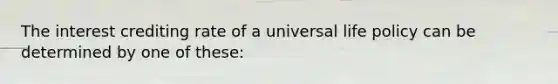 The interest crediting rate of a universal life policy can be determined by one of these: