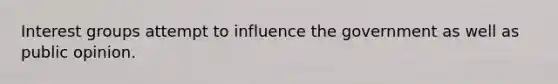 Interest groups attempt to influence the government as well as public opinion.