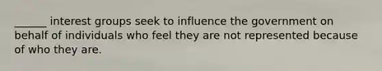 ______ interest groups seek to influence the government on behalf of individuals who feel they are not represented because of who they are.