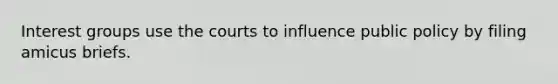 Interest groups use the courts to influence public policy by filing amicus briefs.