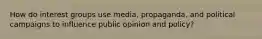 How do interest groups use media, propaganda, and political campaigns to influence public opinion and policy?