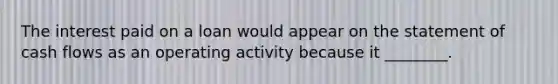 The interest paid on a loan would appear on the statement of cash flows as an operating activity because it ________.