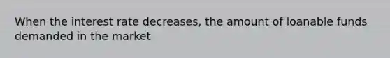 When the interest rate decreases, the amount of loanable funds demanded in the market
