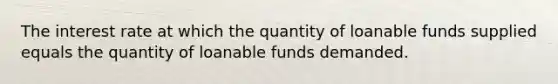 The interest rate at which the quantity of loanable funds supplied equals the quantity of loanable funds demanded.