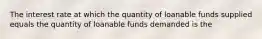 The interest rate at which the quantity of loanable funds supplied equals the quantity of loanable funds demanded is the