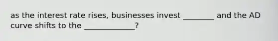 as the interest rate rises, businesses invest ________ and the AD curve shifts to the _____________?