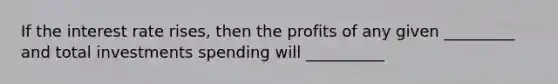 If the interest rate rises, then the profits of any given _________ and total investments spending will __________